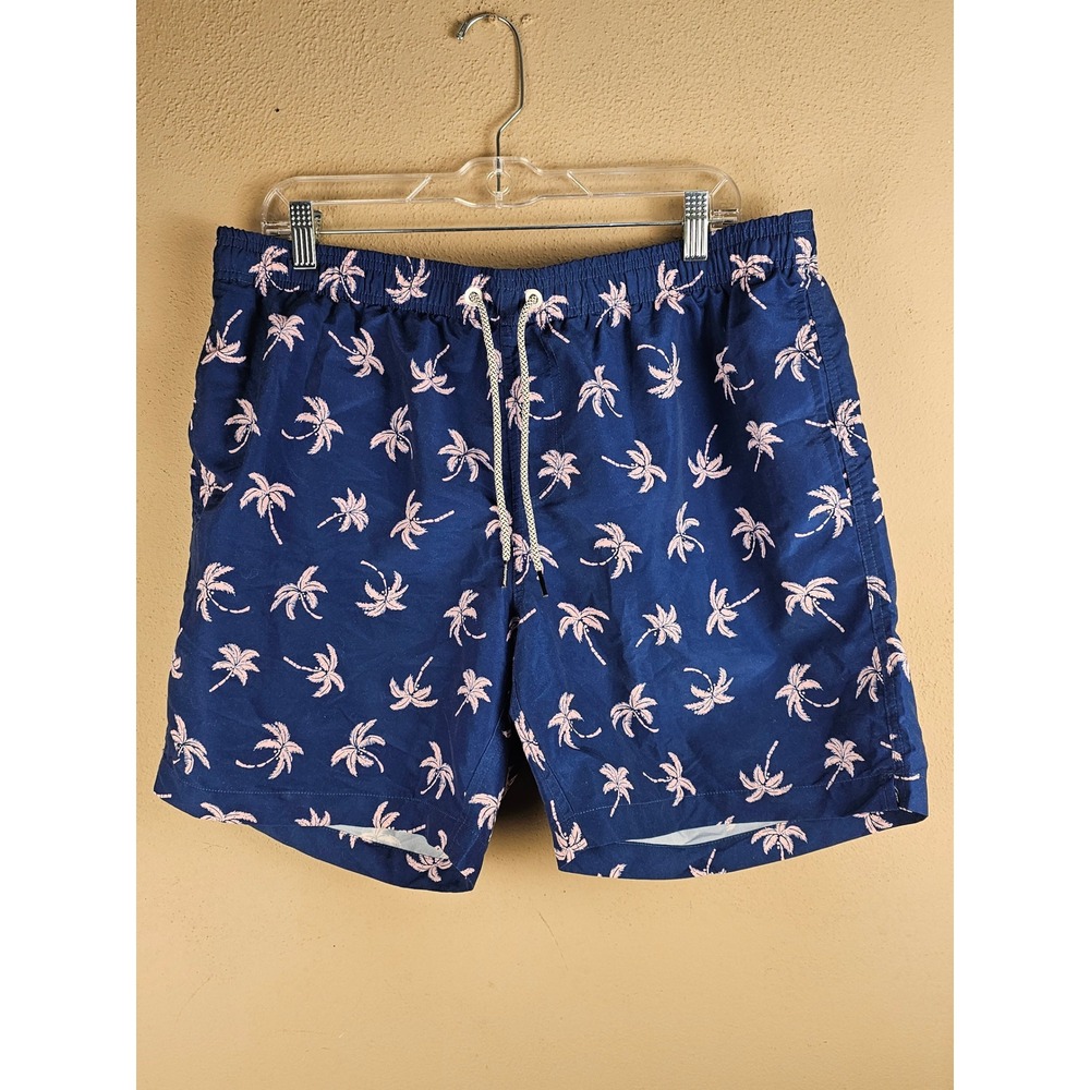 Maamgic Mens Navy Pink Palm Tree Swim Trunks Shorts XL